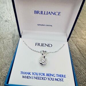 Brilliance Silver Friend Teardrop Crystal Pendant Necklace